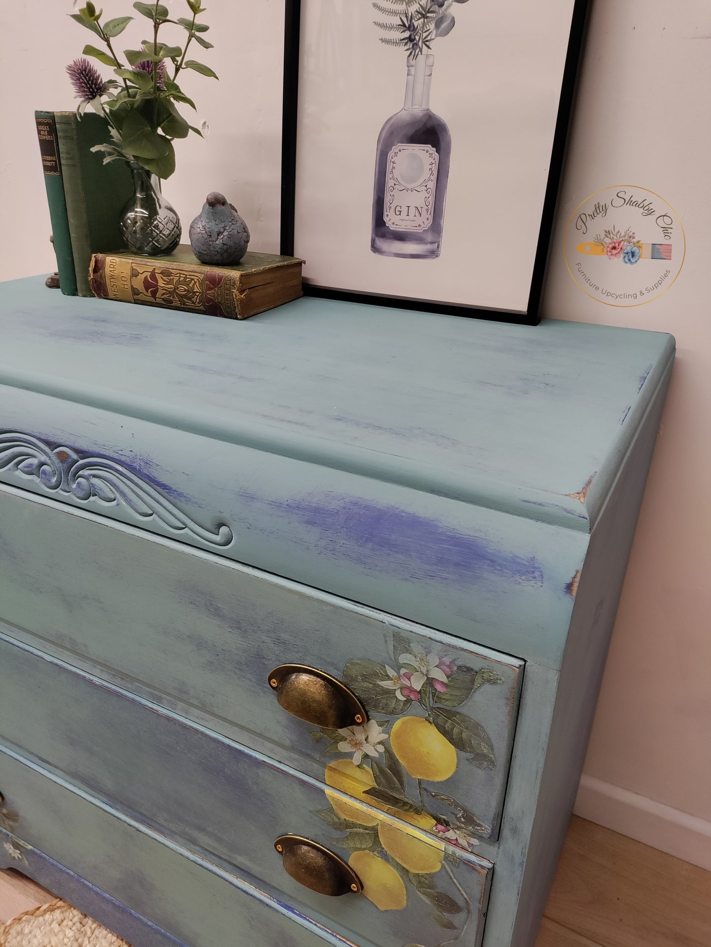 Blue paint wash lemon chest of Drawers