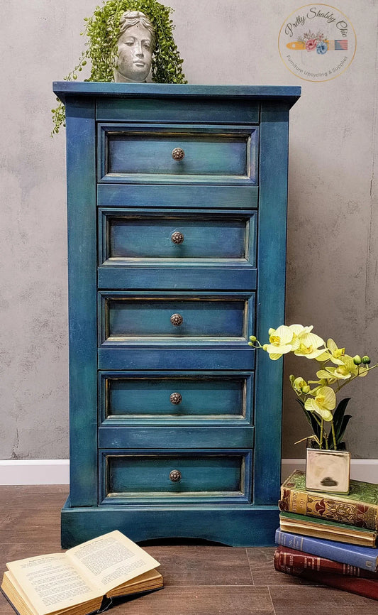 Blue Boho Tall Chest of Drawers