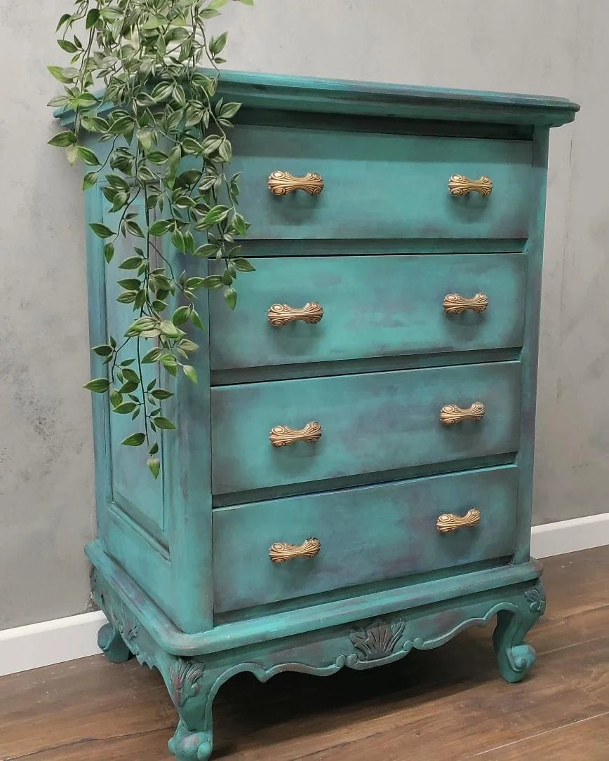 Teal & Red Grunge/Boho Chest of Drawers