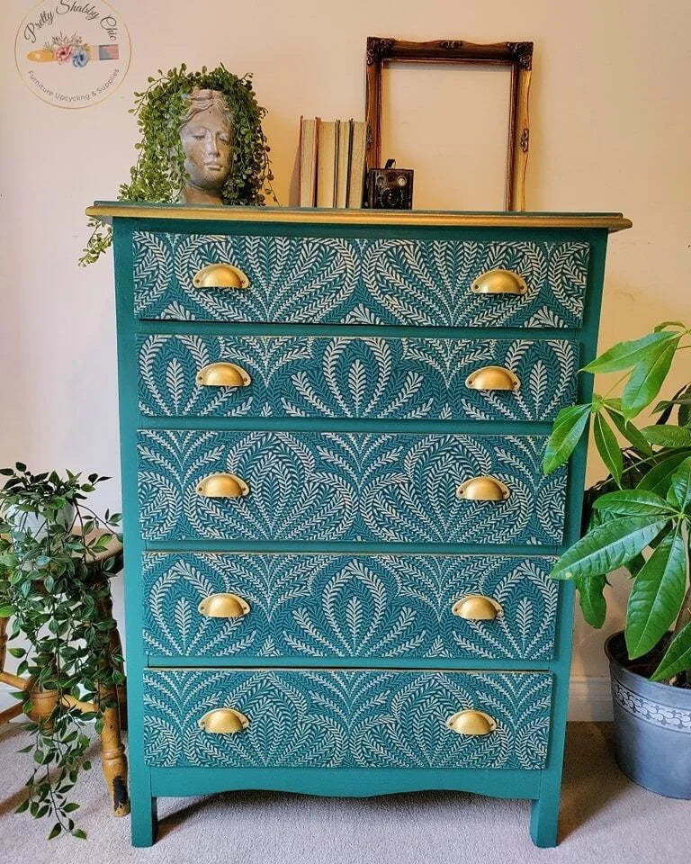 Green Decoupaged Chest of Drawers