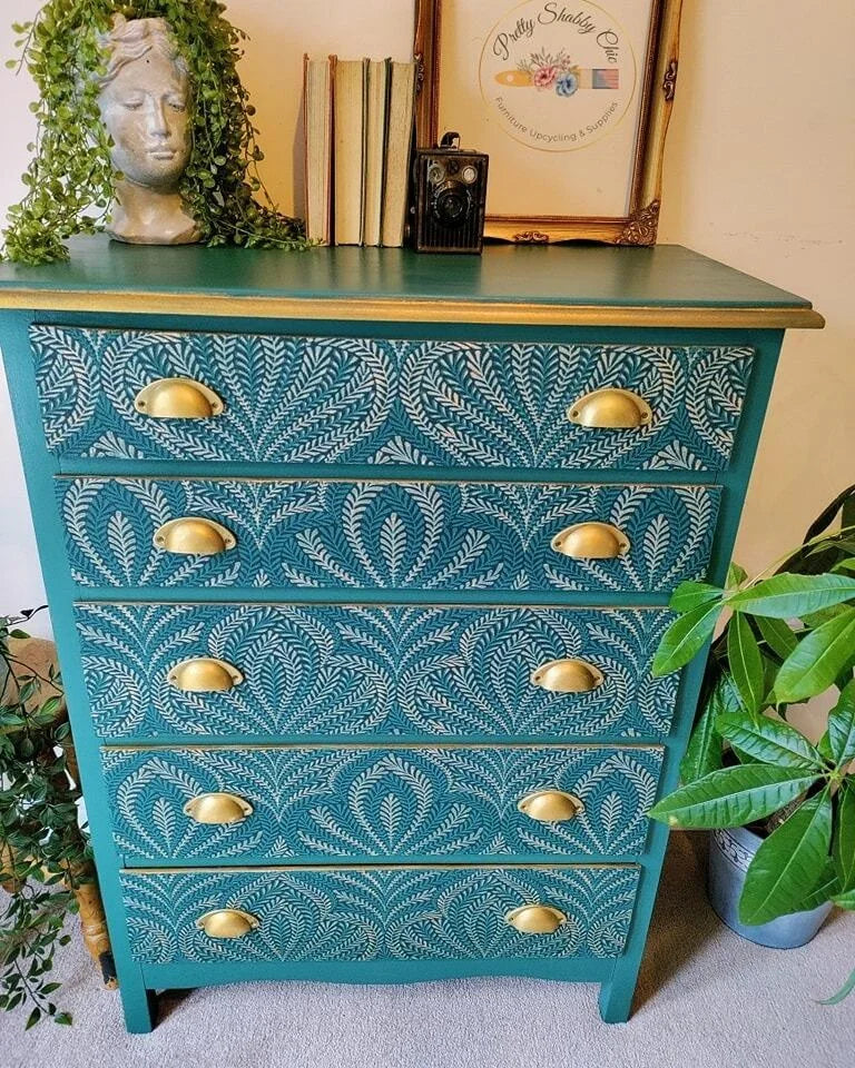 Green Decoupaged Chest of Drawers