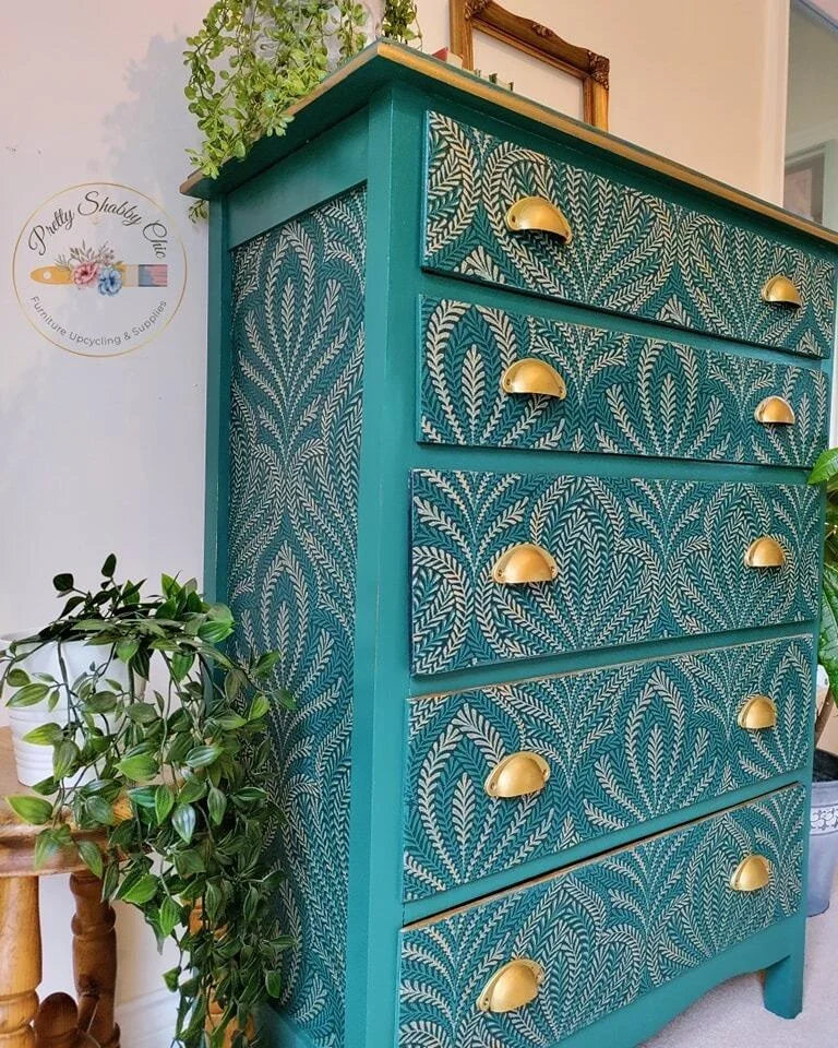 Green Decoupaged Chest of Drawers