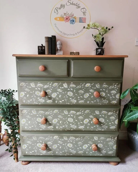 Solid Wood Chest of Drawers with Daisy Stencilling