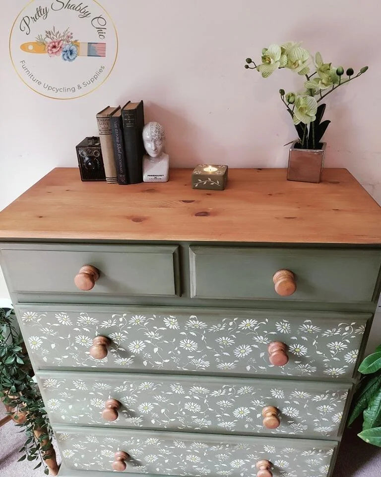 Solid Wood Chest of Drawers with Daisy Stencilling