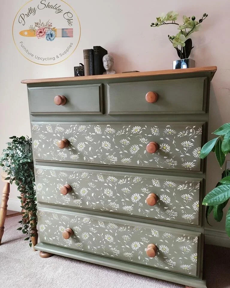 Solid Wood Chest of Drawers with Daisy Stencilling