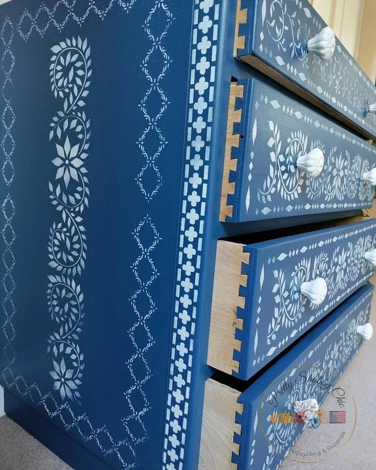 Blue Stencilled Chest of Drawers