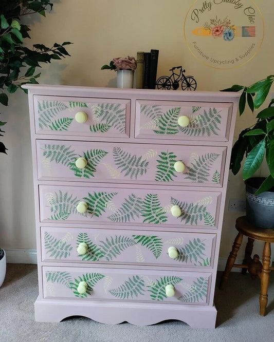 Pink Painted Chest of Drawers with Leaf Stencils