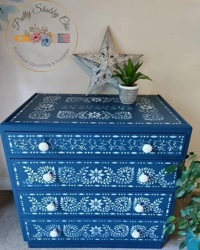 Blue Stencilled Chest of Drawers