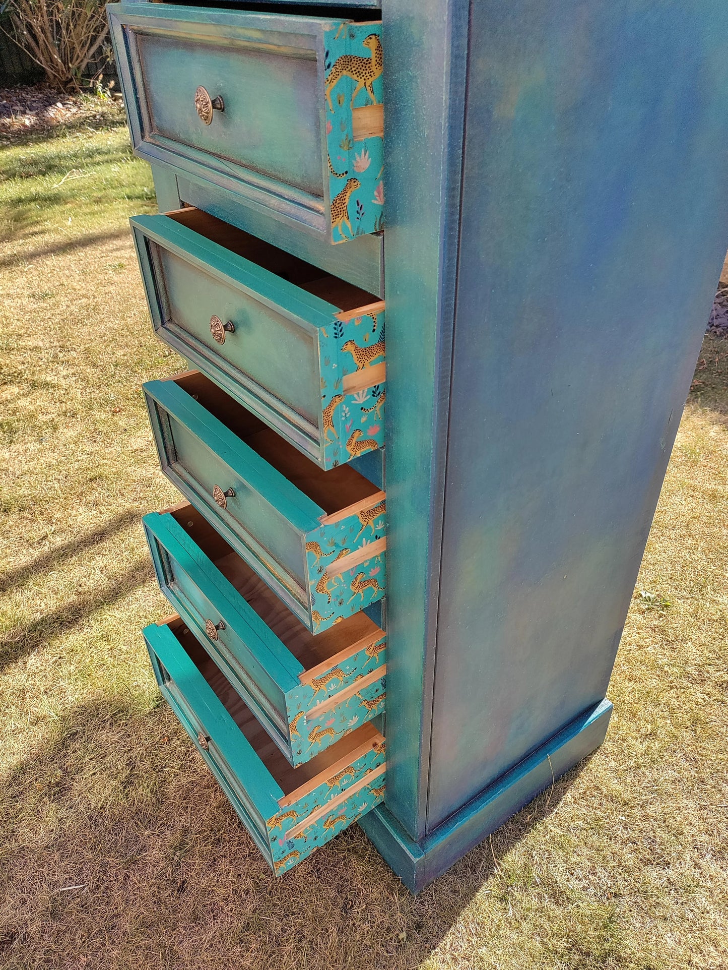 Blue Boho Tall Chest of Drawers