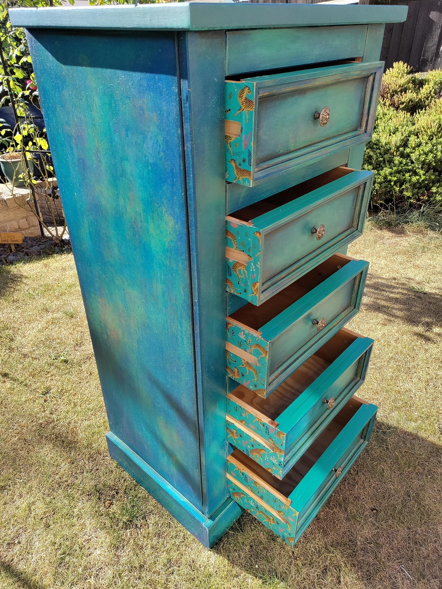 Blue Boho Tall Chest of Drawers