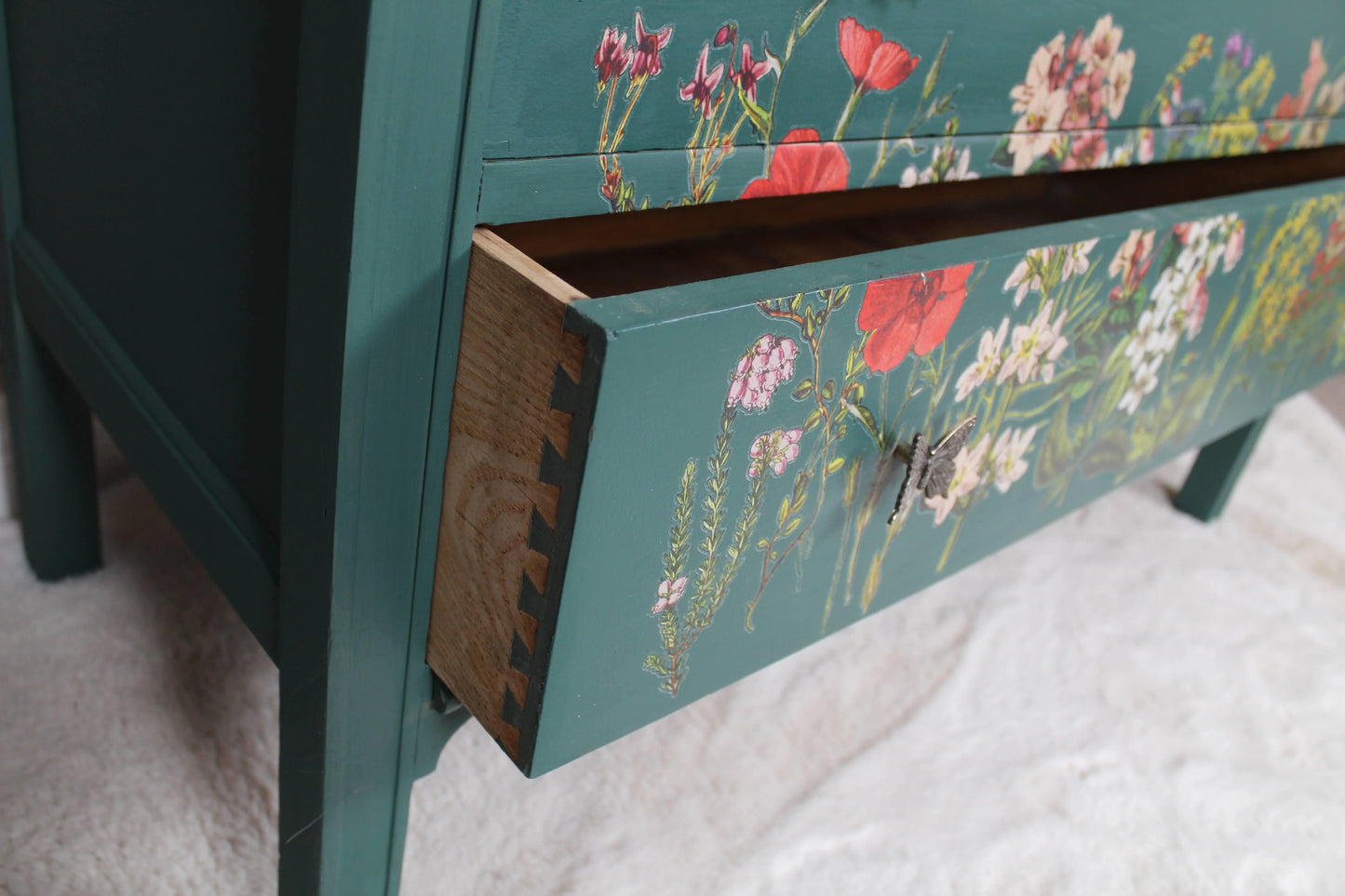 Spring Flowers Green Chest of Drawers