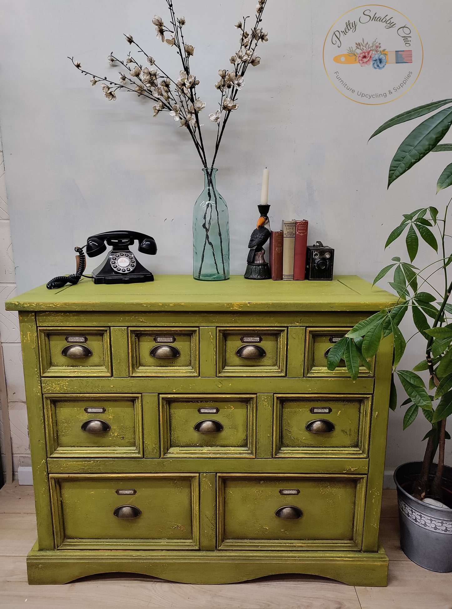 Green Layered Grunge Apothecary Drawers