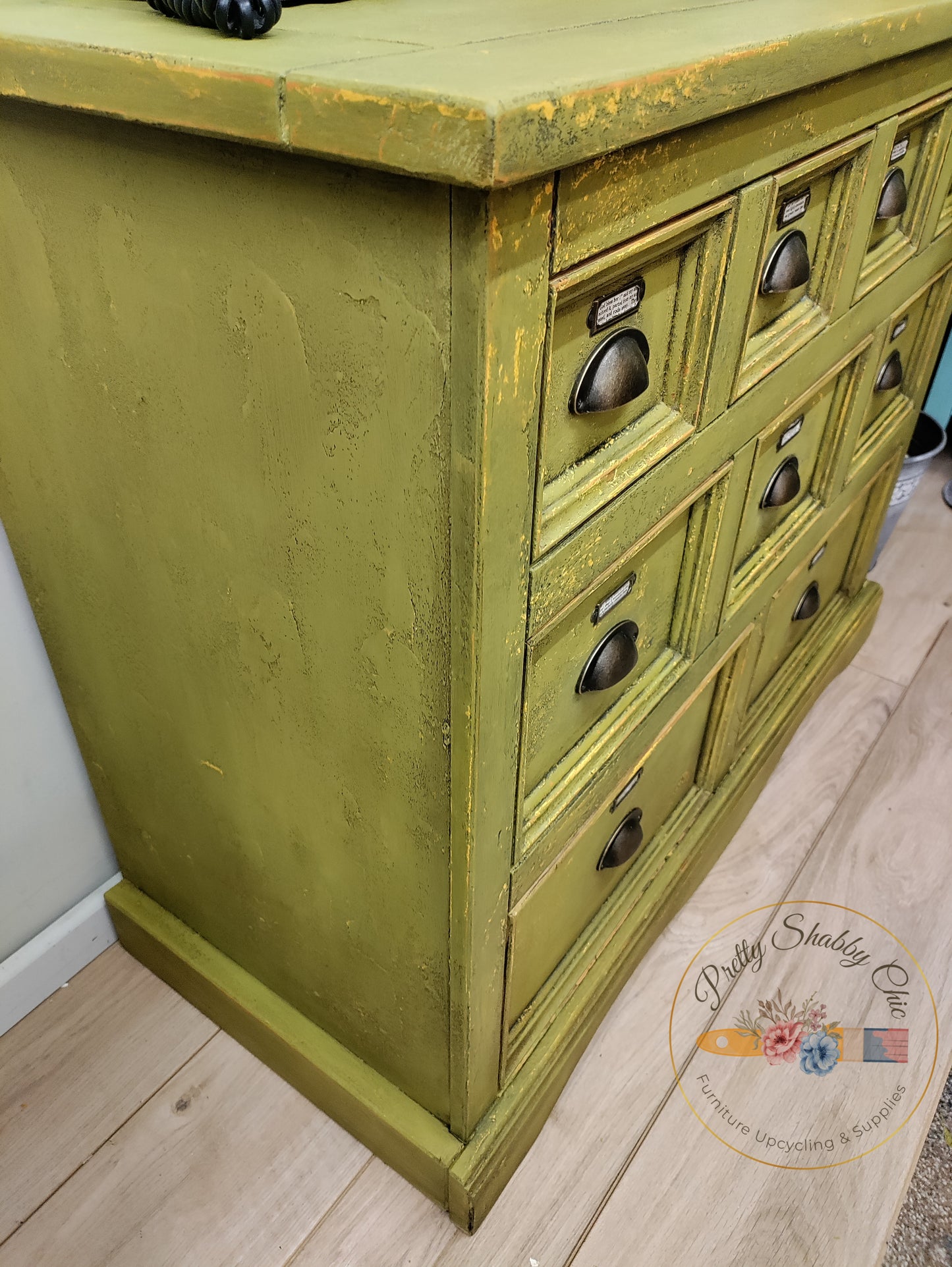 Green Layered Grunge Apothecary Drawers