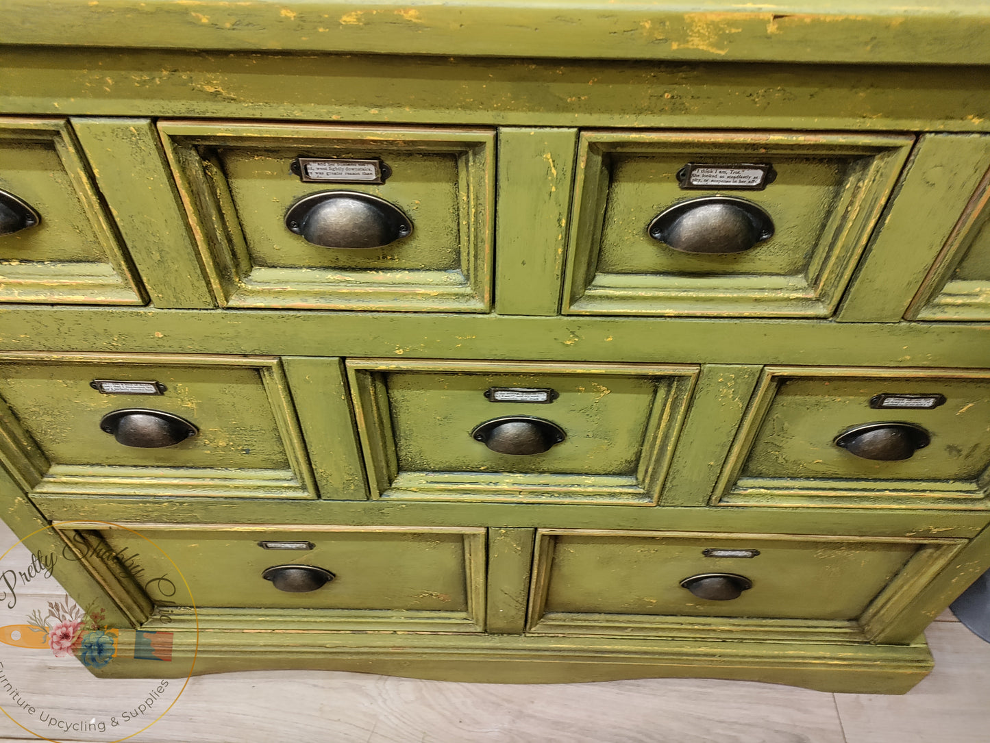 Green Layered Grunge Apothecary Drawers