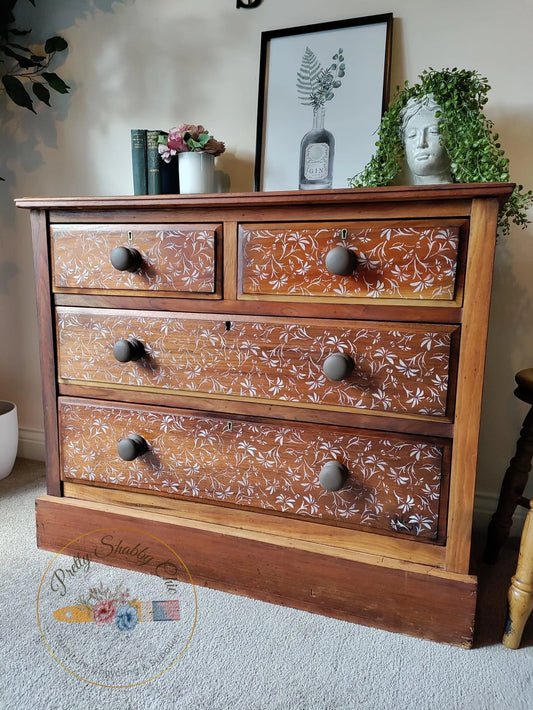 Large Mango Wood Stenciled Drawers