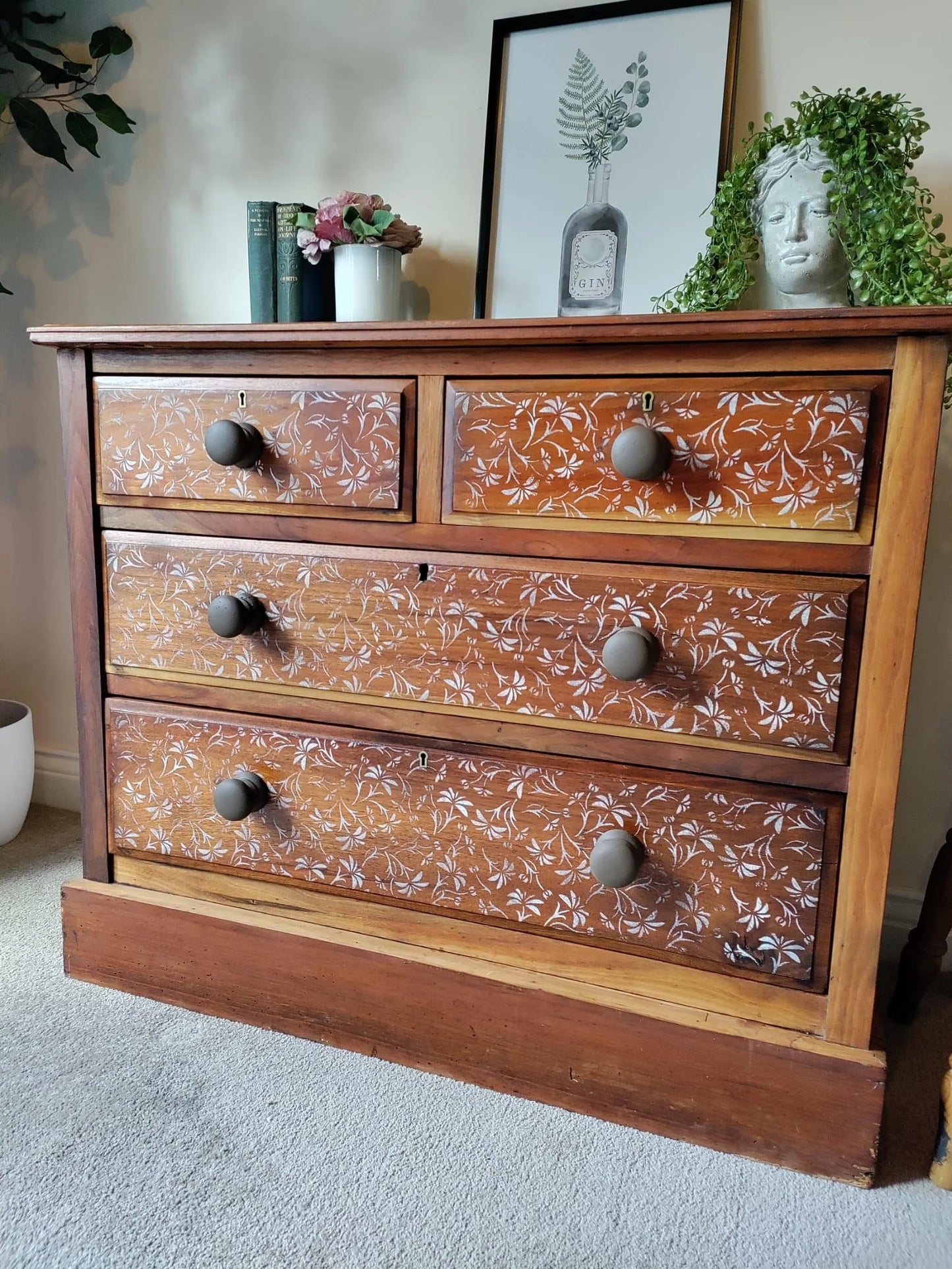 Large Mango Wood Stenciled Drawers