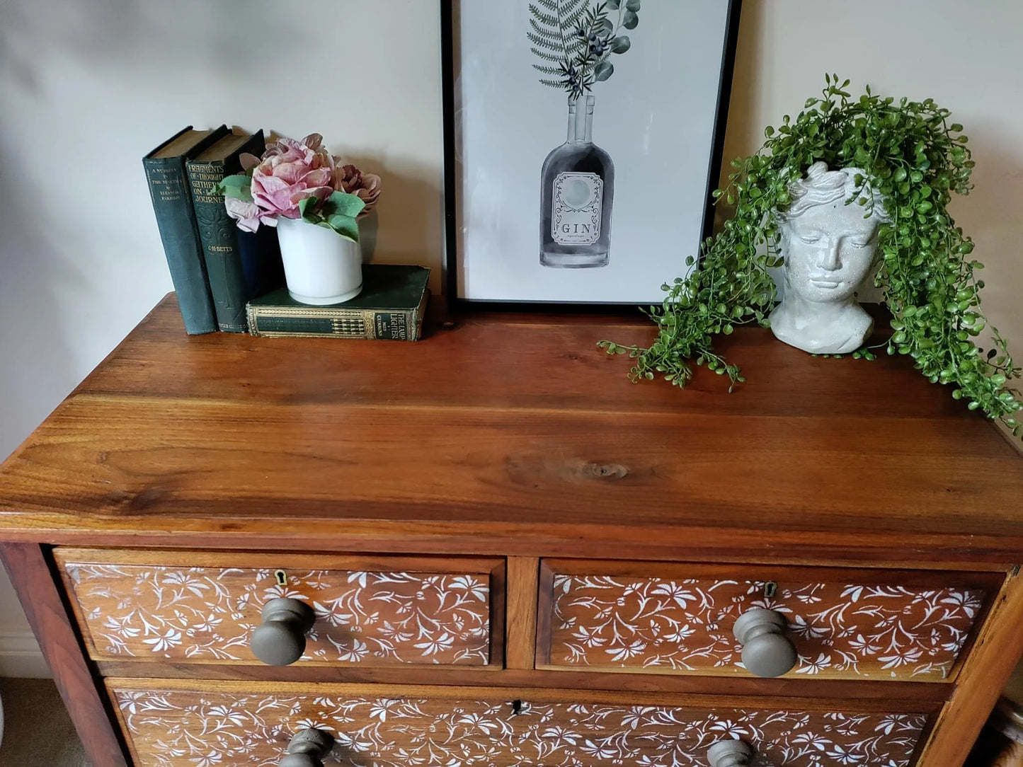 Large Mango Wood Stenciled Drawers