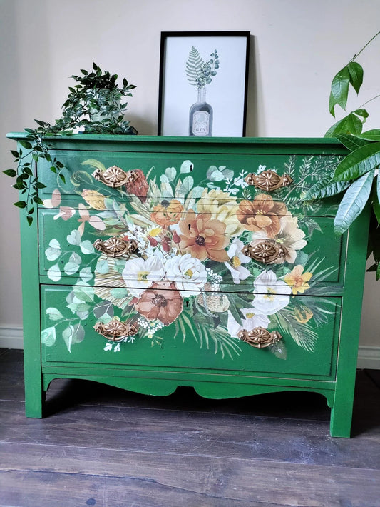 Vintage Green Floral Drawers