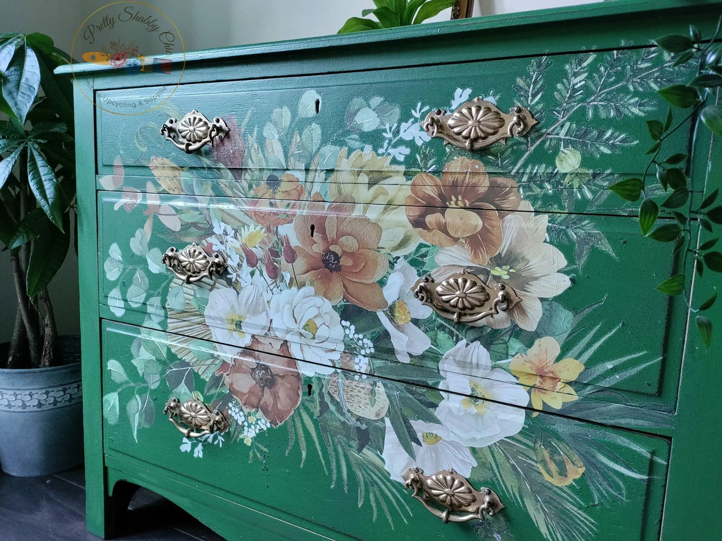 Vintage Green Floral Drawers