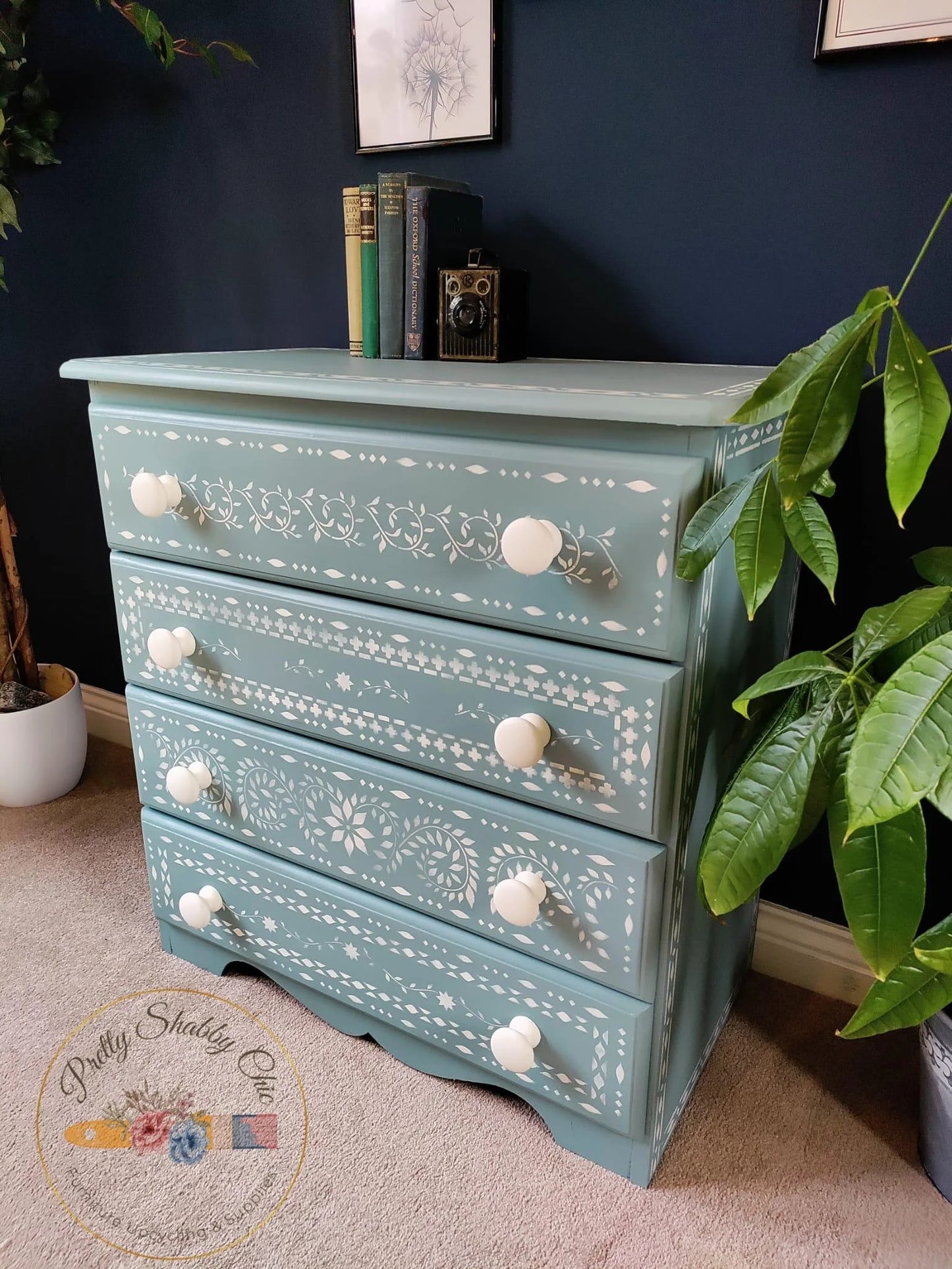 Blue Stencilled Chest of Drawers