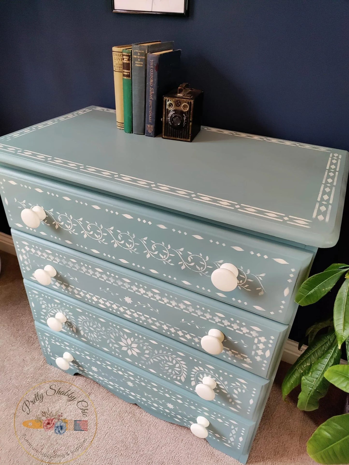 Blue Stencilled Chest of Drawers