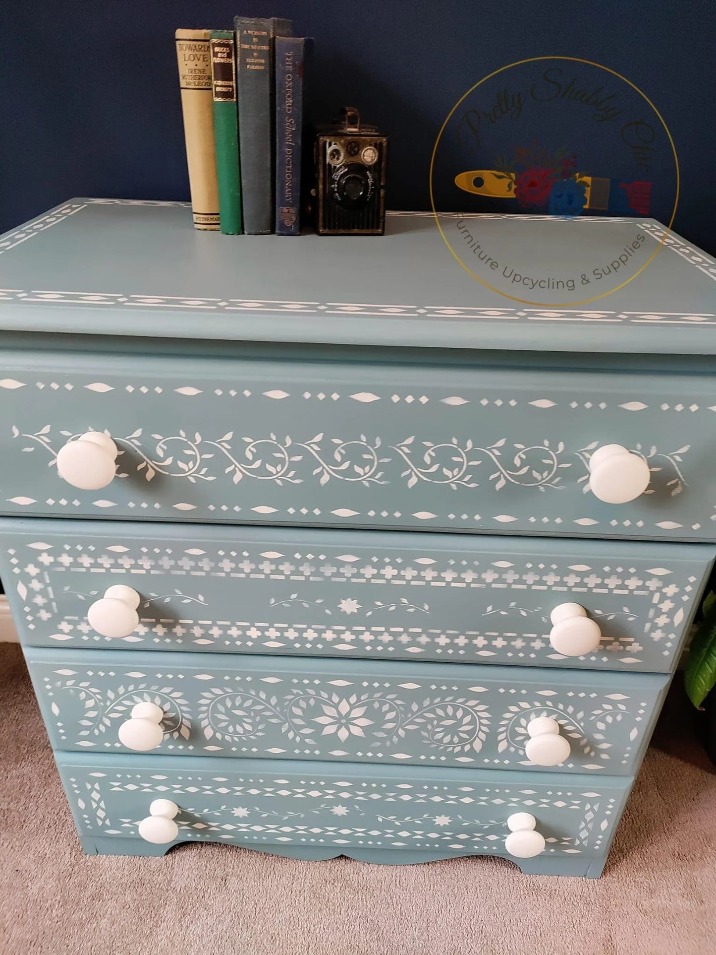 Blue Stencilled Chest of Drawers