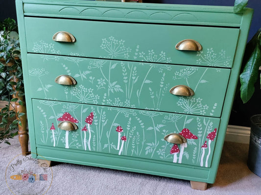 Green Stencilled Mushroom Drawers