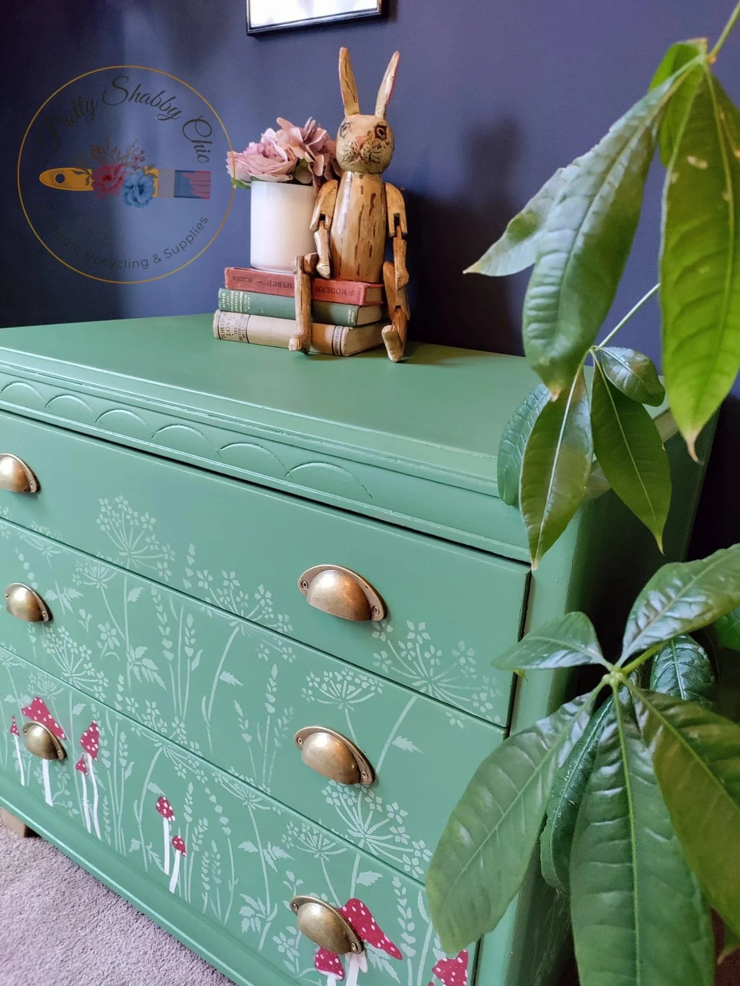 Green Stencilled Mushroom Drawers