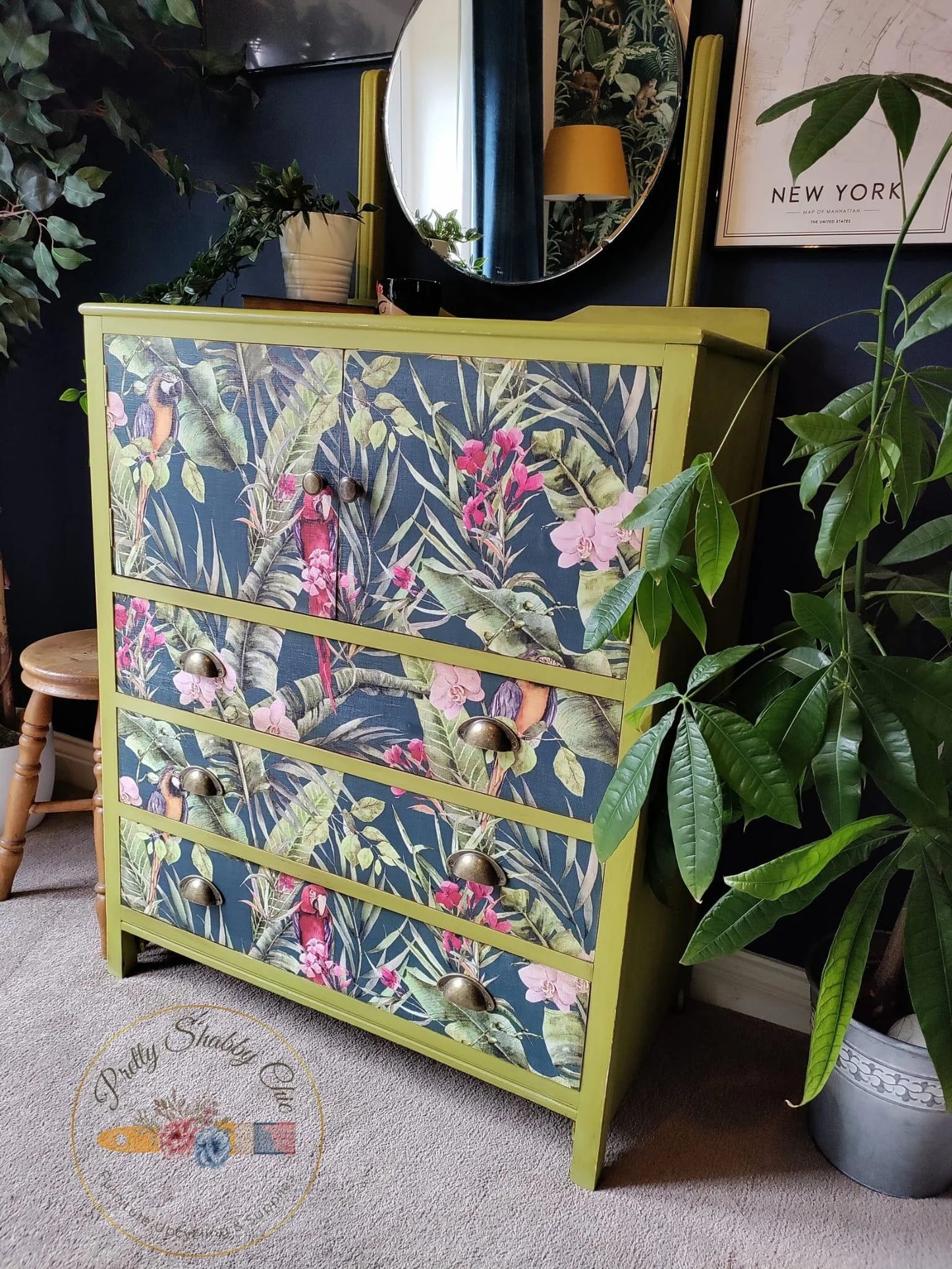 Parrot Decoupaged Dresser