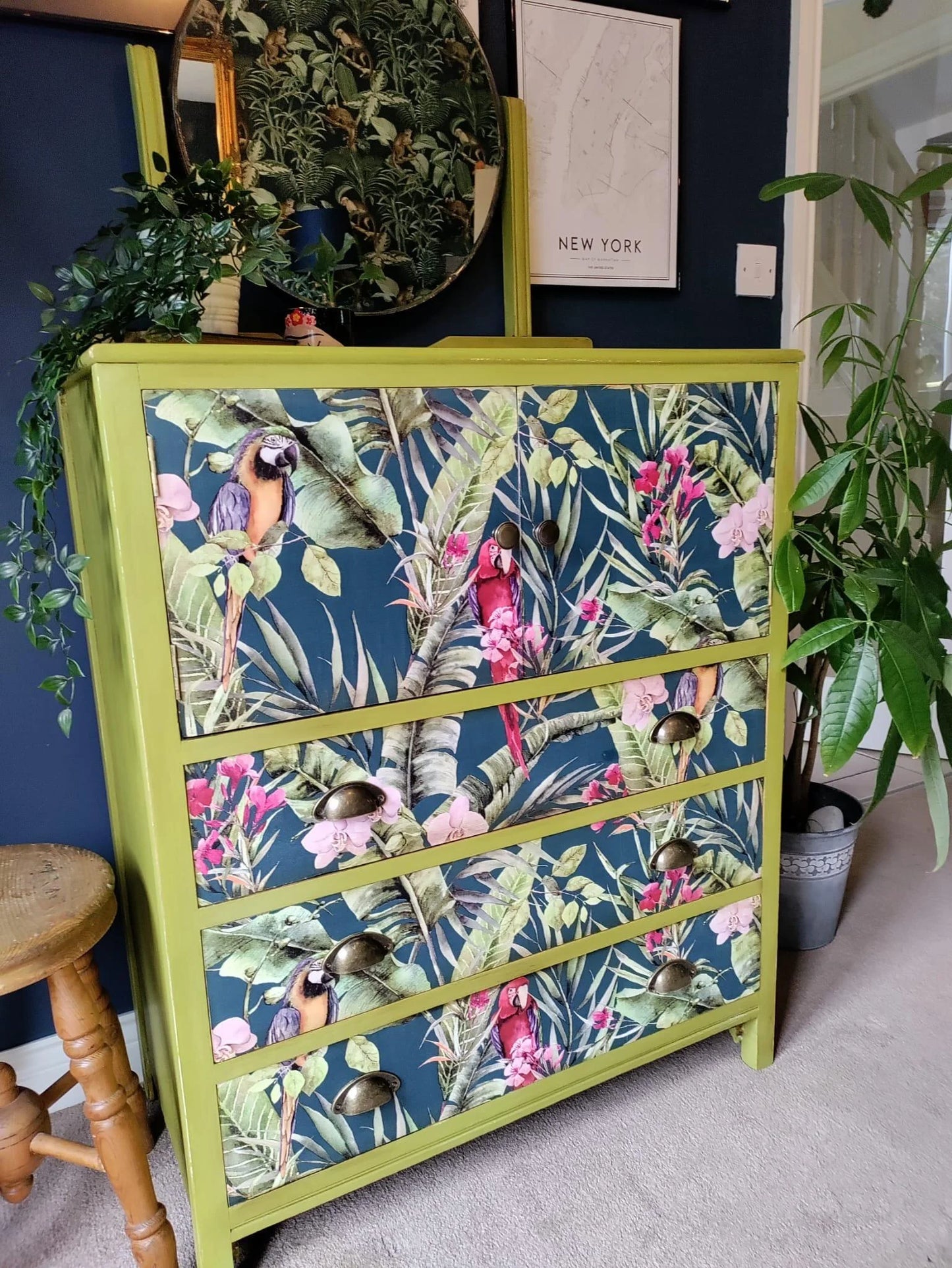 Parrot Decoupaged Dresser