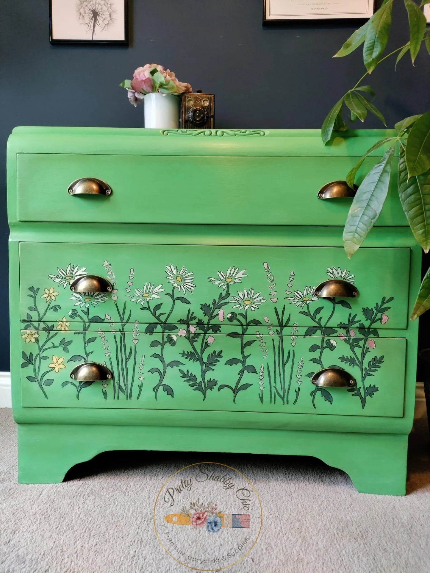 Vintage Green Floral Drawers