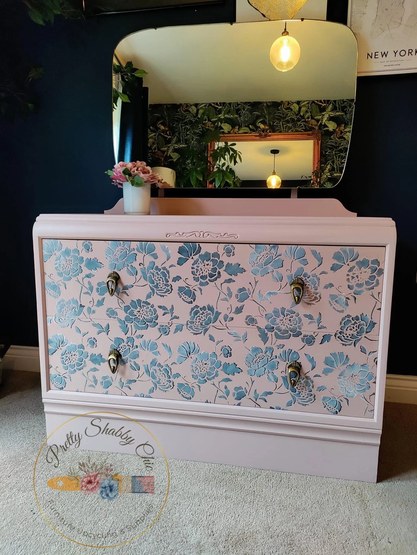 Pink Rose Stencilled Dressing Table